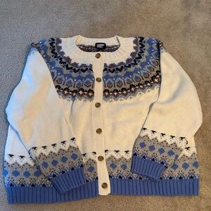 Lands' End Women's Nordic Blue and Cream Cardigan